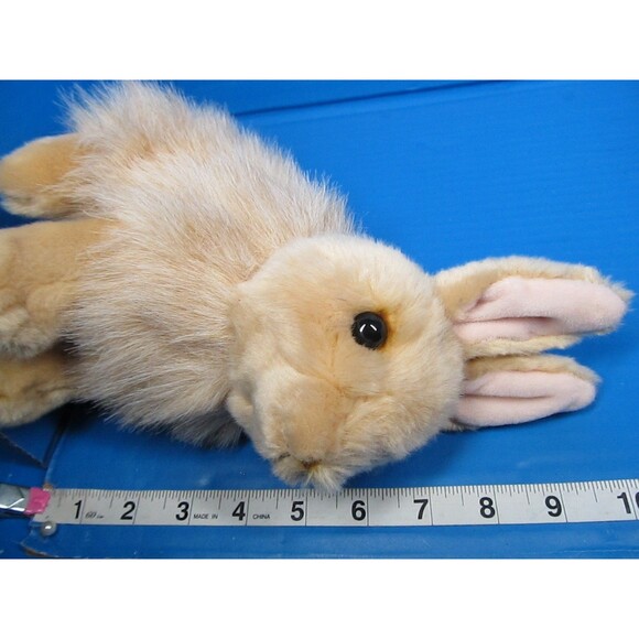 Aurora Purely Luxe Tan Bunny Rabbit Plush Pink Ears Hairy Stuffed Animal 10" - Picture 8 of 8